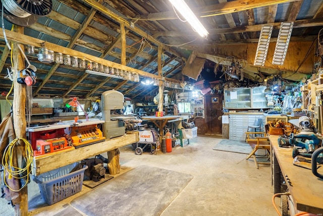 basement with a workshop area