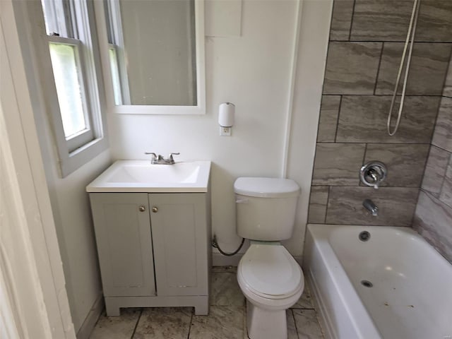 full bathroom featuring tile patterned floors, toilet, shower / bathtub combination, and vanity