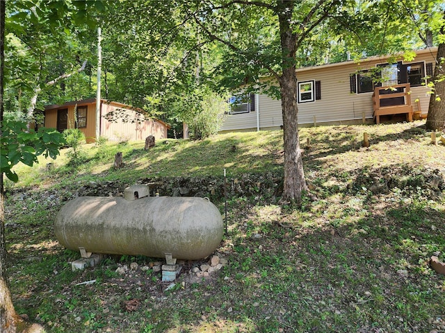 view of yard featuring an outdoor structure