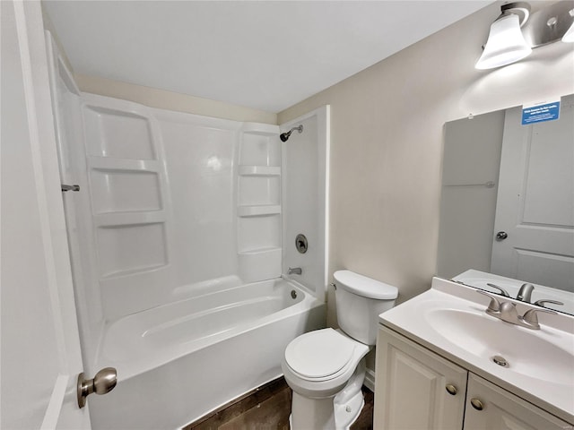 full bathroom with shower / bath combination, toilet, and vanity