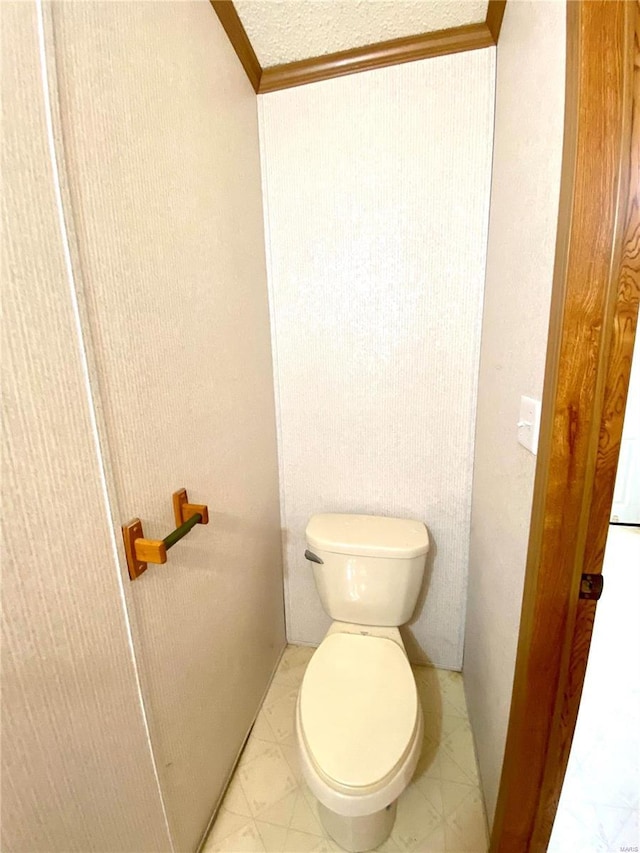 bathroom featuring crown molding and toilet