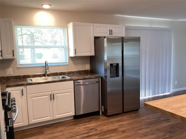 kitchen featuring white cabinetry, sink, dark hardwood / wood-style floors, and appliances with stainless steel finishes