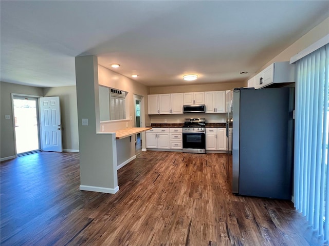 kitchen featuring dark hardwood / wood-style floors, white cabinetry, and stainless steel appliances