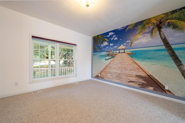 carpeted spare room with baseboards and visible vents