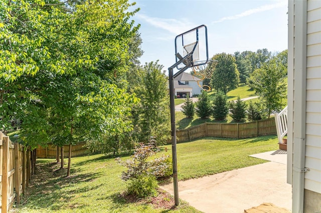 view of yard featuring a patio and a fenced backyard