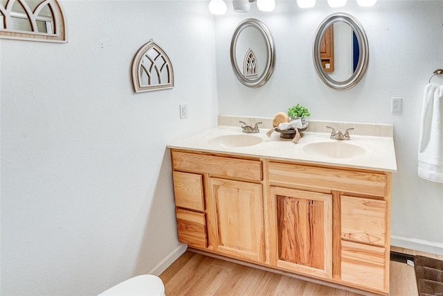 bathroom featuring vanity and hardwood / wood-style floors