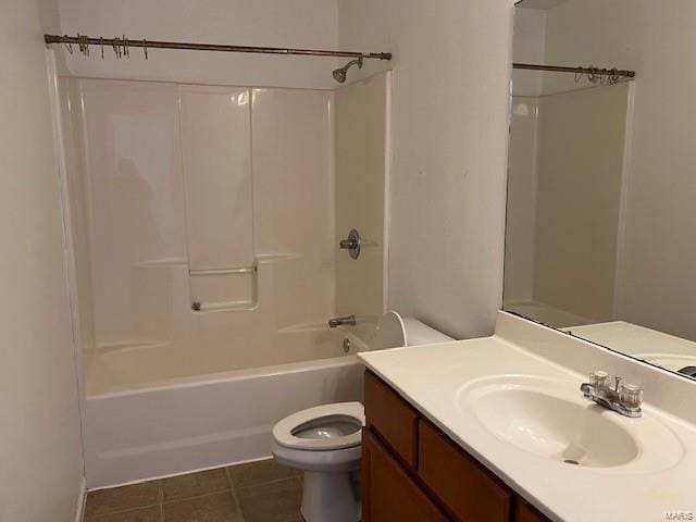 full bathroom featuring tile patterned floors, vanity, shower / bathtub combination, and toilet