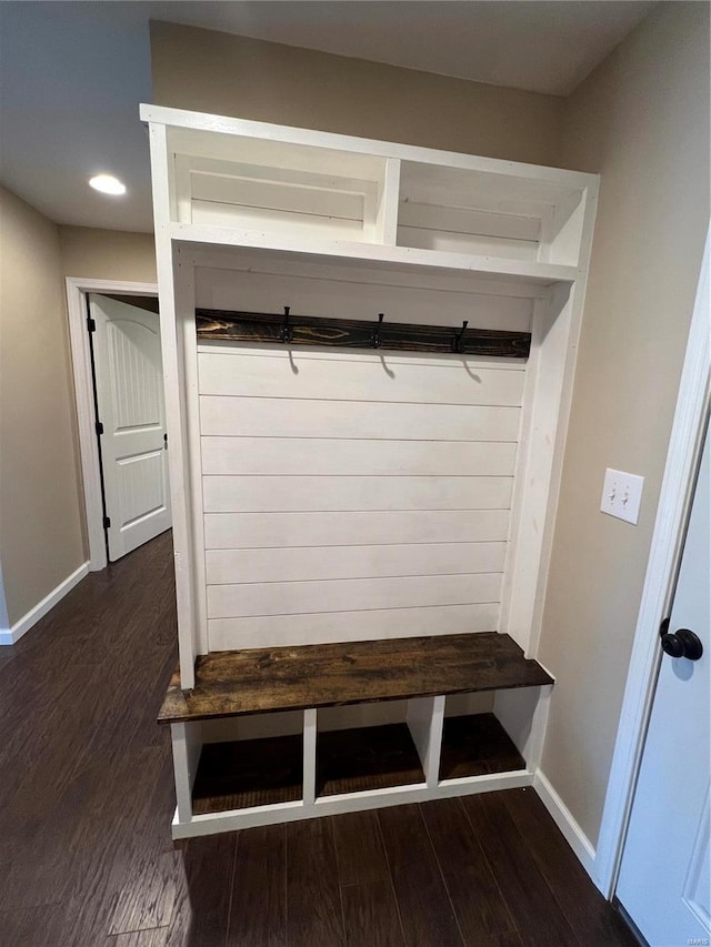 mudroom with dark hardwood / wood-style flooring