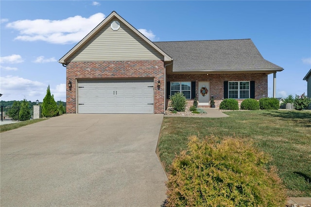 view of front facade featuring a front lawn and a garage