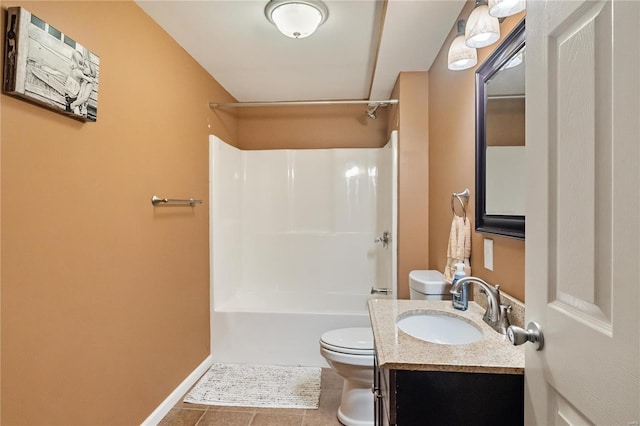 full bathroom featuring vanity, washtub / shower combination, toilet, and tile patterned floors