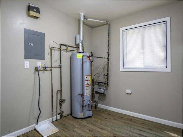 utility room featuring electric panel and water heater