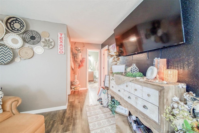 bedroom featuring ensuite bathroom and hardwood / wood-style flooring