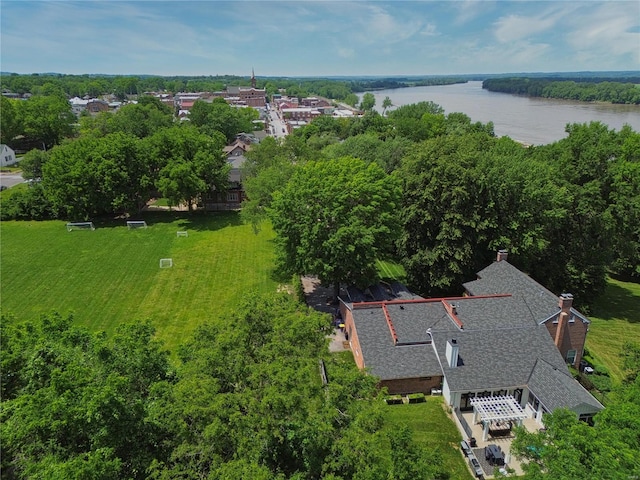 bird's eye view featuring a water view