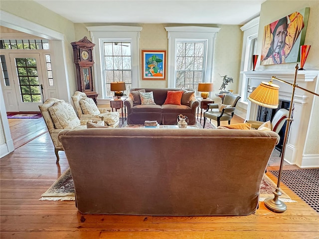 living room with hardwood / wood-style floors