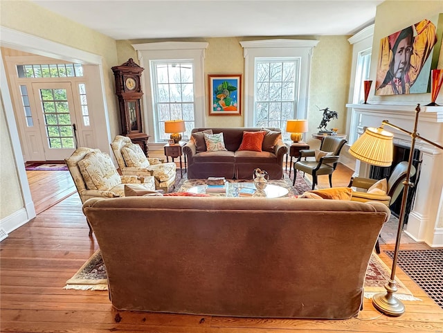 living room with hardwood / wood-style flooring