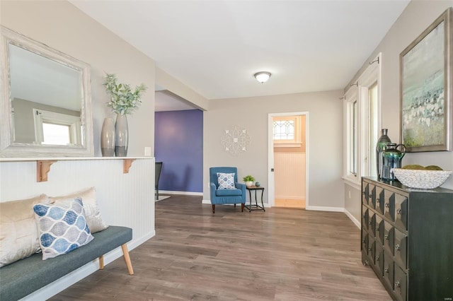 living area featuring dark hardwood / wood-style flooring