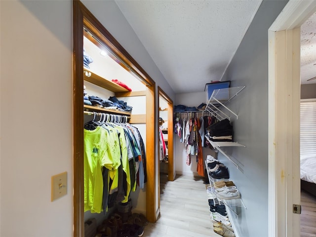 walk in closet with wood-type flooring