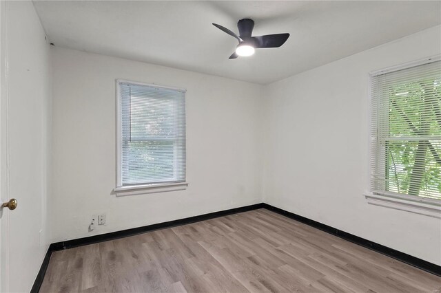 unfurnished room with ceiling fan and light hardwood / wood-style floors