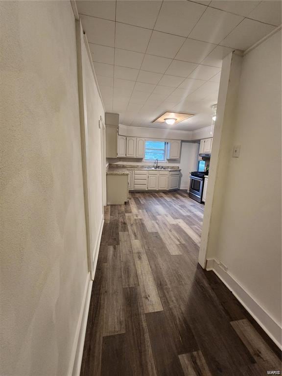 hallway featuring dark hardwood / wood-style flooring and sink