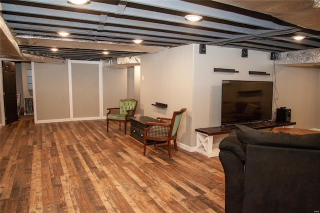 basement with wood-type flooring