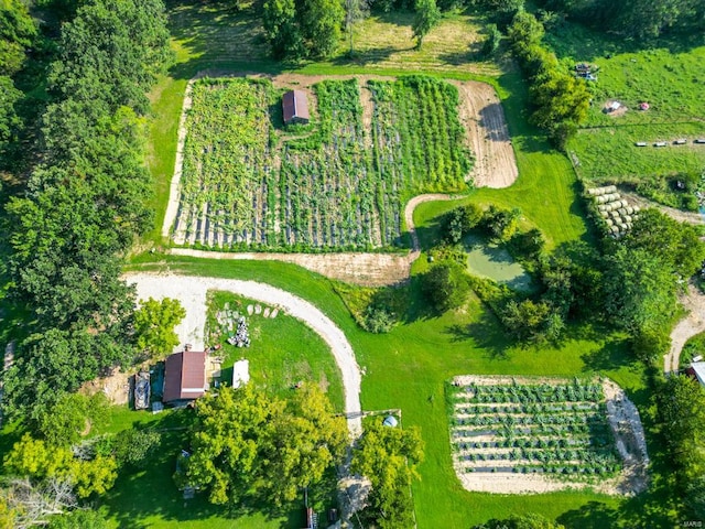 birds eye view of property with a rural view