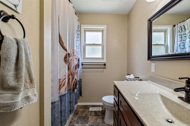 bathroom featuring vanity, toilet, and a wealth of natural light