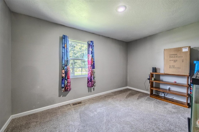 carpeted spare room with a textured ceiling