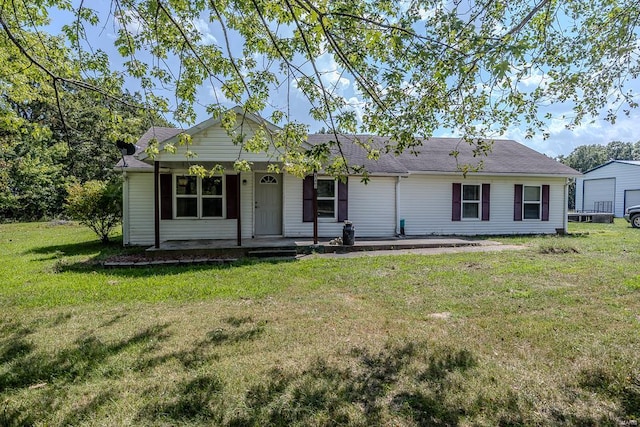 single story home with a front yard and a porch