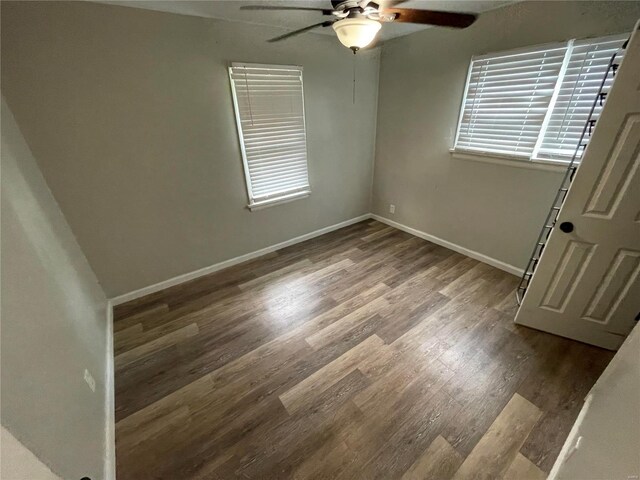 unfurnished room featuring ceiling fan and wood-type flooring