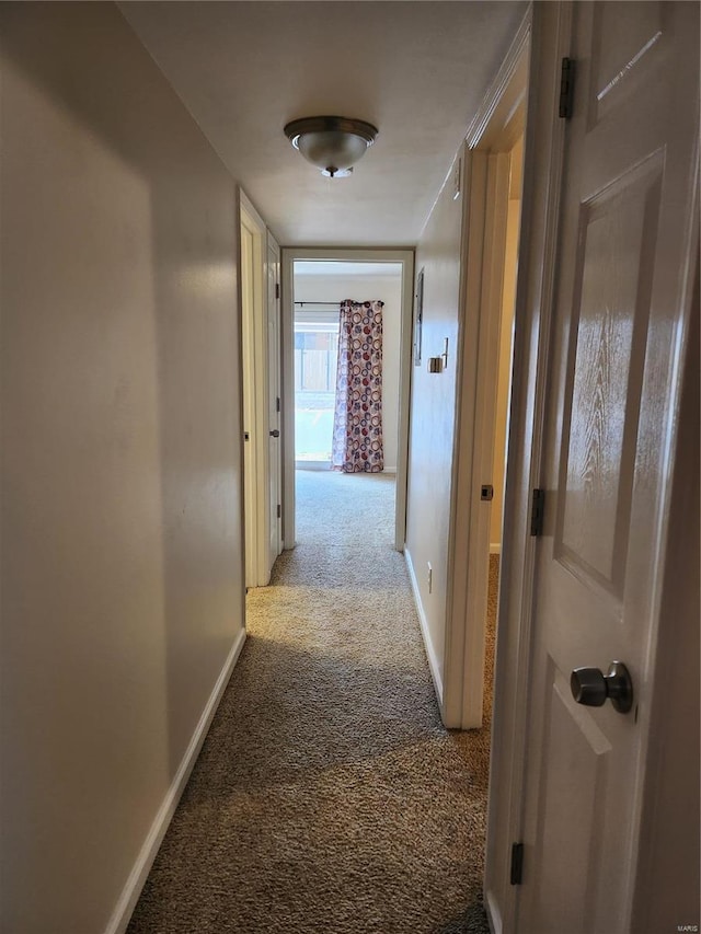 hallway featuring light carpet