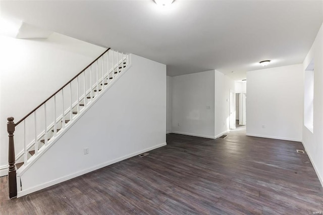 unfurnished living room with dark hardwood / wood-style floors