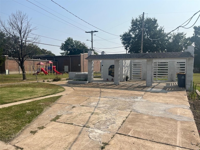 view of front facade with a playground and a front yard