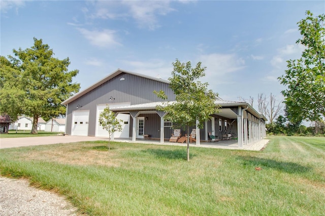 view of front of home featuring covered porch and a front yard