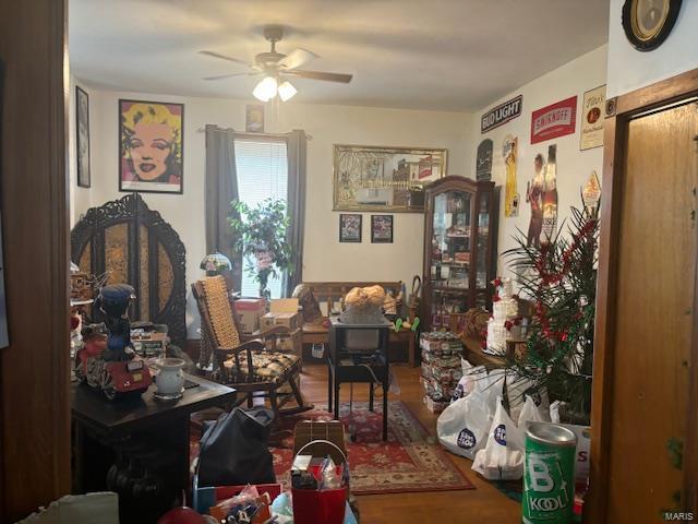 miscellaneous room with hardwood / wood-style floors and ceiling fan