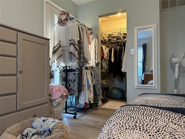 walk in closet featuring light hardwood / wood-style flooring