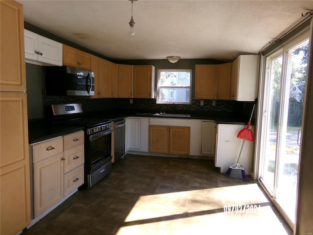 kitchen with backsplash, stainless steel appliances, and sink