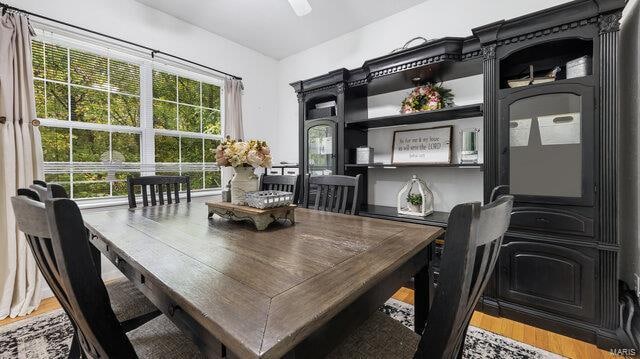 dining area featuring wood-type flooring and plenty of natural light