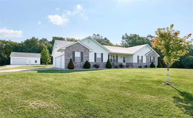 ranch-style house with a front lawn