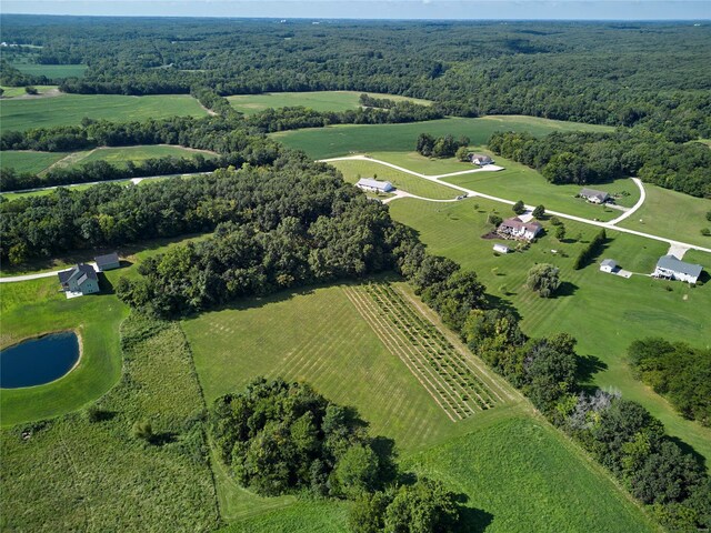 aerial view featuring a rural view and a water view