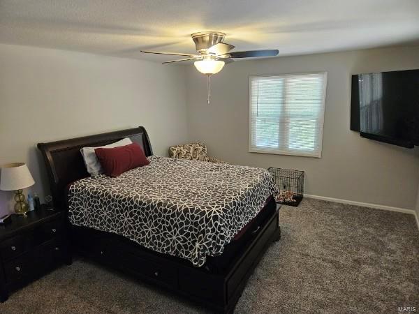 bedroom featuring carpet flooring and ceiling fan