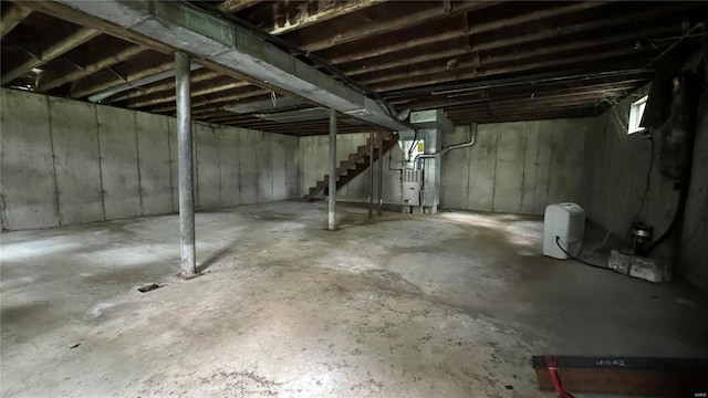 basement featuring heating unit