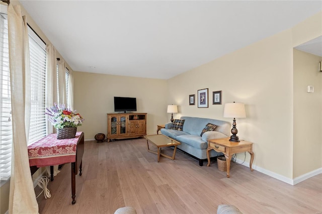 living room with light hardwood / wood-style flooring