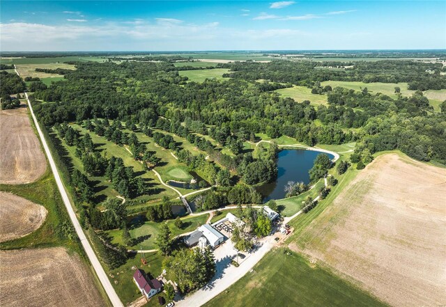 bird's eye view featuring a rural view and a water view