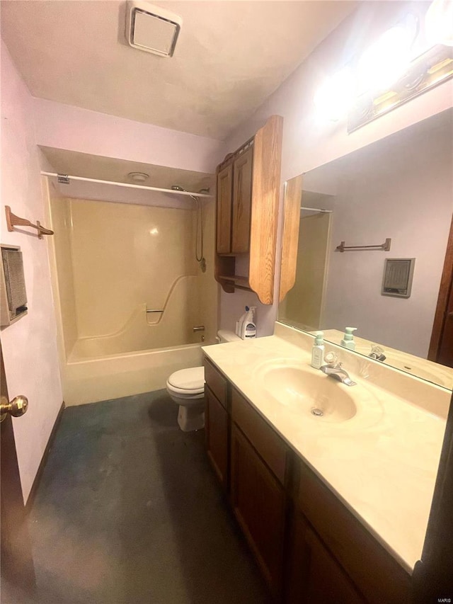 full bathroom with shower / bathing tub combination, vanity, and toilet