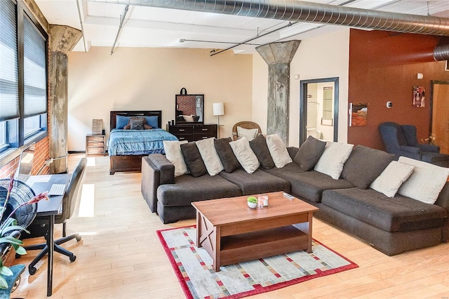 living room with light wood-type flooring