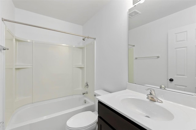 full bathroom with shower / bathing tub combination, vanity, and toilet