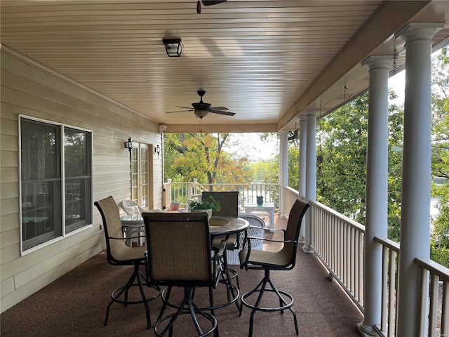 view of patio featuring ceiling fan