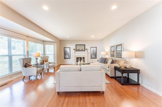 living room with light hardwood / wood-style floors