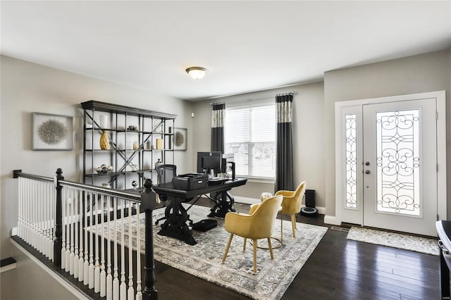 office area with dark hardwood / wood-style flooring