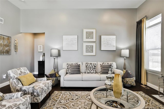 living room featuring plenty of natural light and wood-type flooring